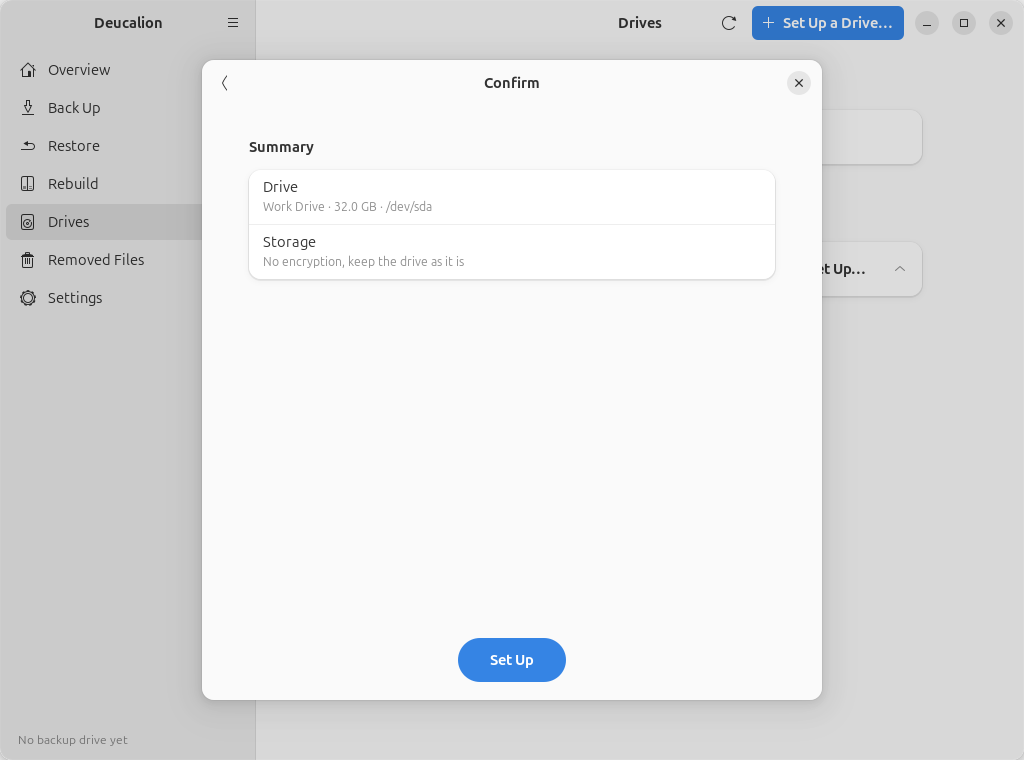 The Confirm page with a Set Up button.