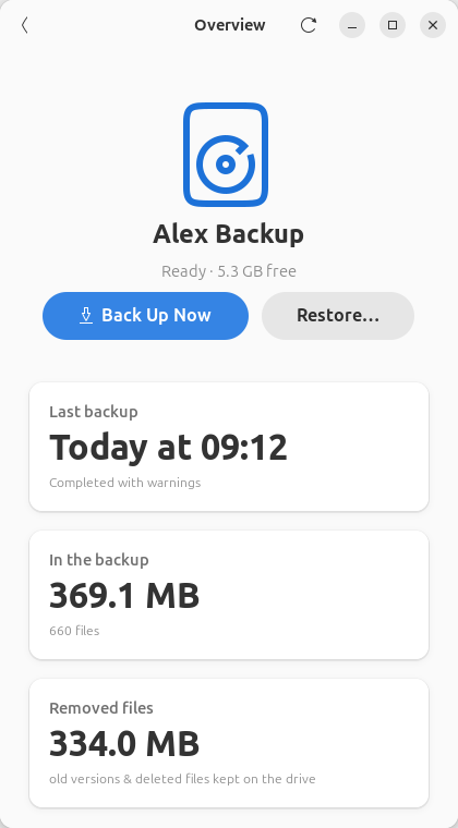The app in a narrow window, showing the Overview page alone.