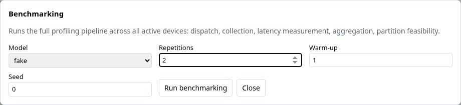 The Benchmarking dialog